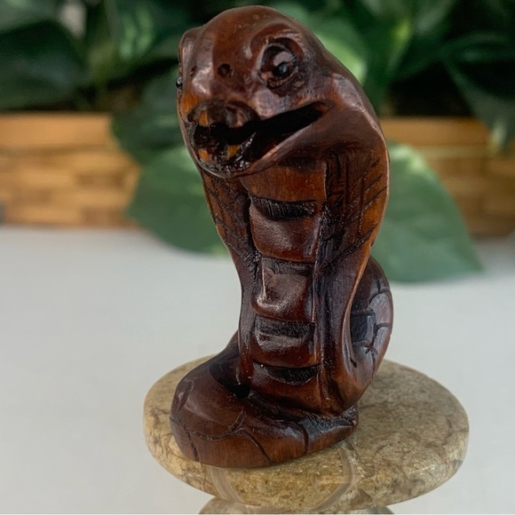 Vintage Boxwood Netsuke Snake Figurine Wooden Animal Carving Wood Carved Figure - Picture 2 of 15